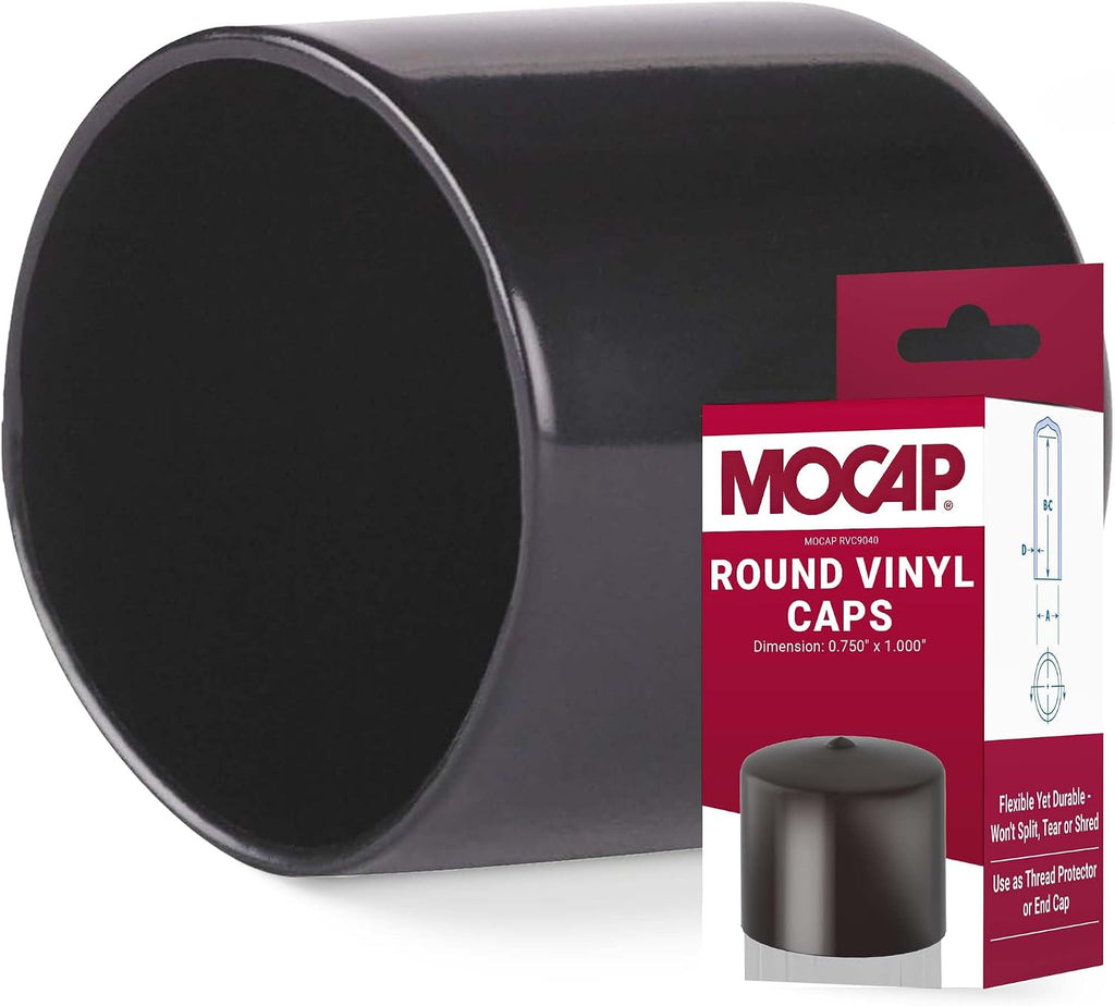MOCAP Black Round Vinyl Plastic End Caps - 0.750' x 1.000' - Protective Rubber Tips & Bolt Covers - Plastic Caps for Pipes, Tubes, Fittings, & Hardware - Thread Protector - Made in USA - (Pack of 510)