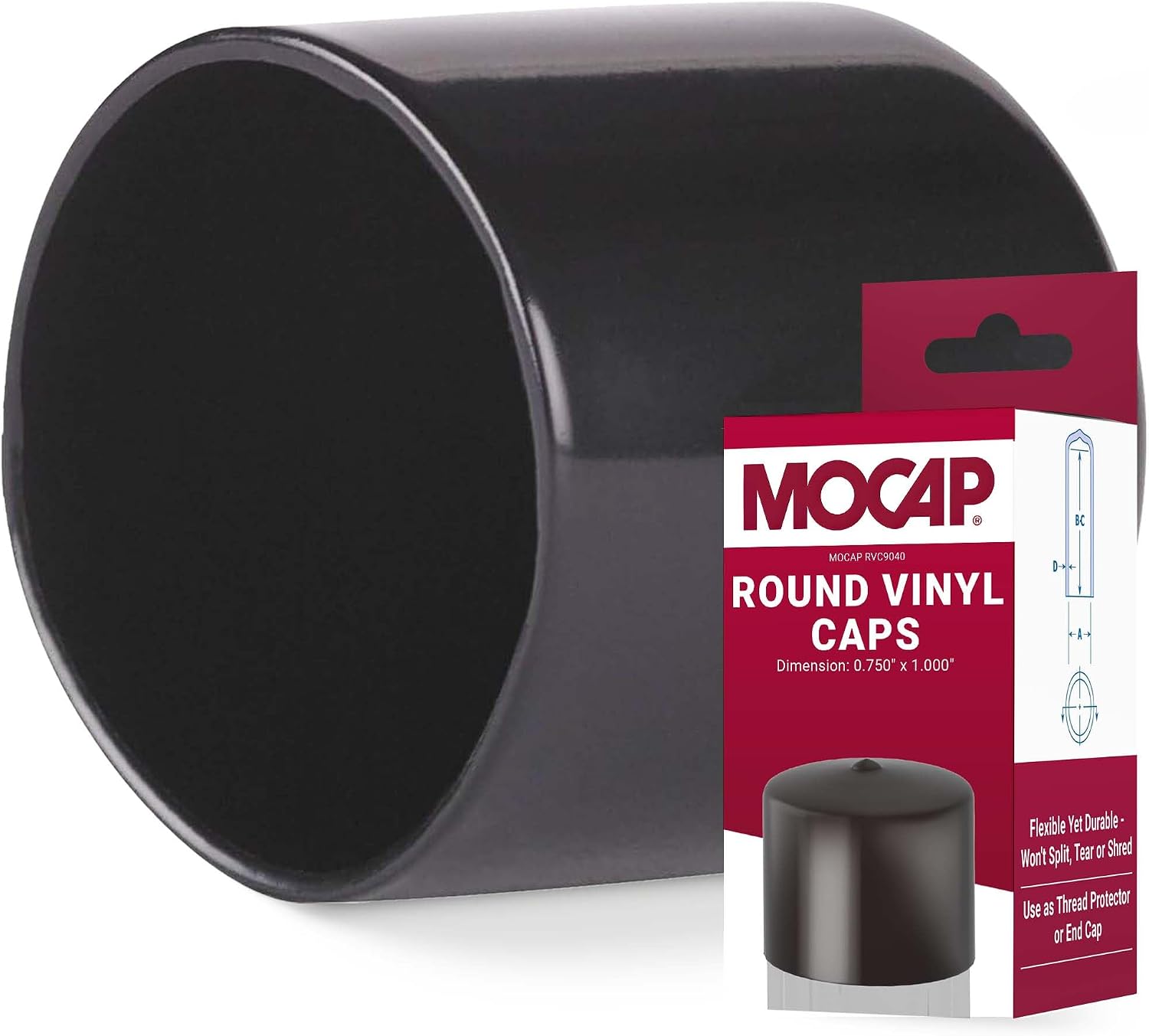 MOCAP Black Round Vinyl Plastic End Caps - 0.750' x 1.000' - Protective Rubber Tips & Bolt Covers - Plastic Caps for Pipes, Tubes, Fittings, & Hardware - Thread Protector - Made in USA - (Pack of 510)