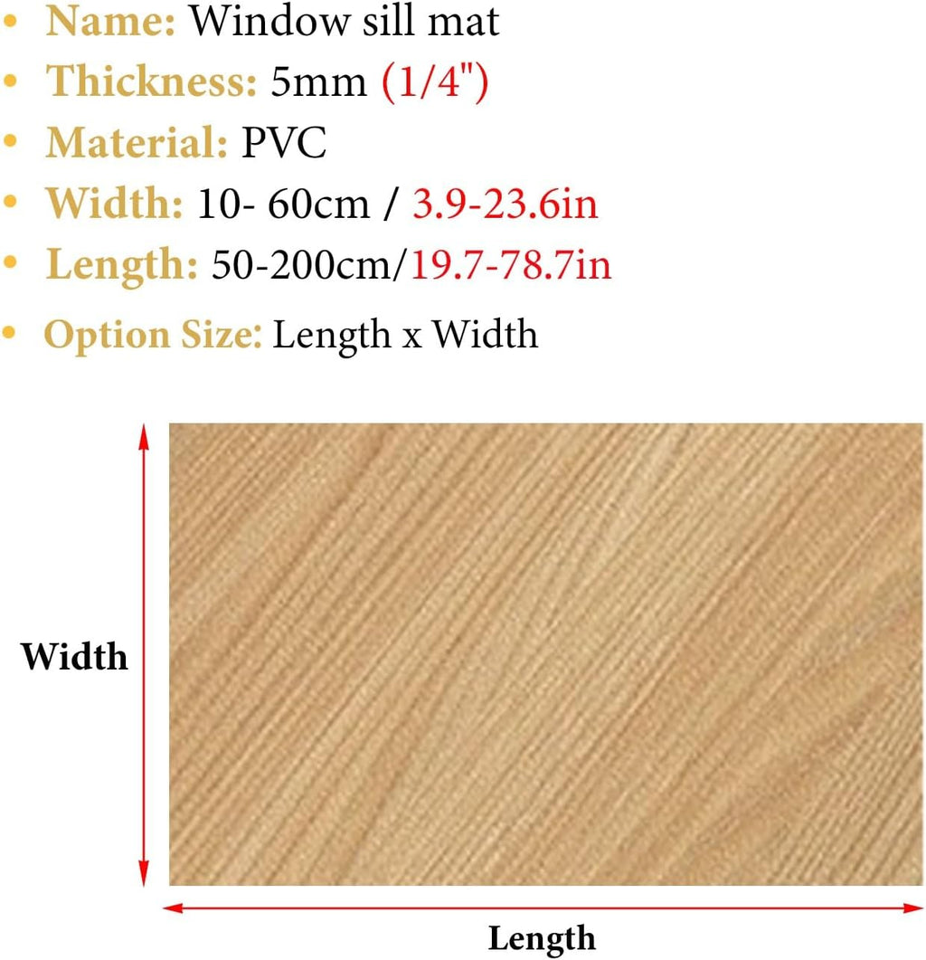 Waterproof Bay Window Cushion Cover, Window Sill Decor Protector Pad for Kitchen/Ledge Edge, Wood Grain Windowsill Mat with Non Slip Rubber Backed(200x60cm/79x24inch)