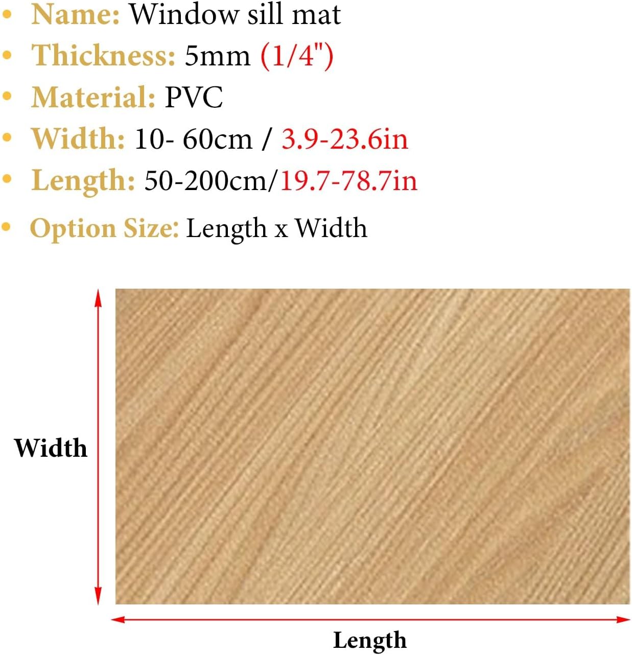 Waterproof Bay Window Cushion Cover, Window Sill Decor Protector Pad for Kitchen/Ledge Edge, Wood Grain Windowsill Mat with Non Slip Rubber Backed(200x60cm/79x24inch)
