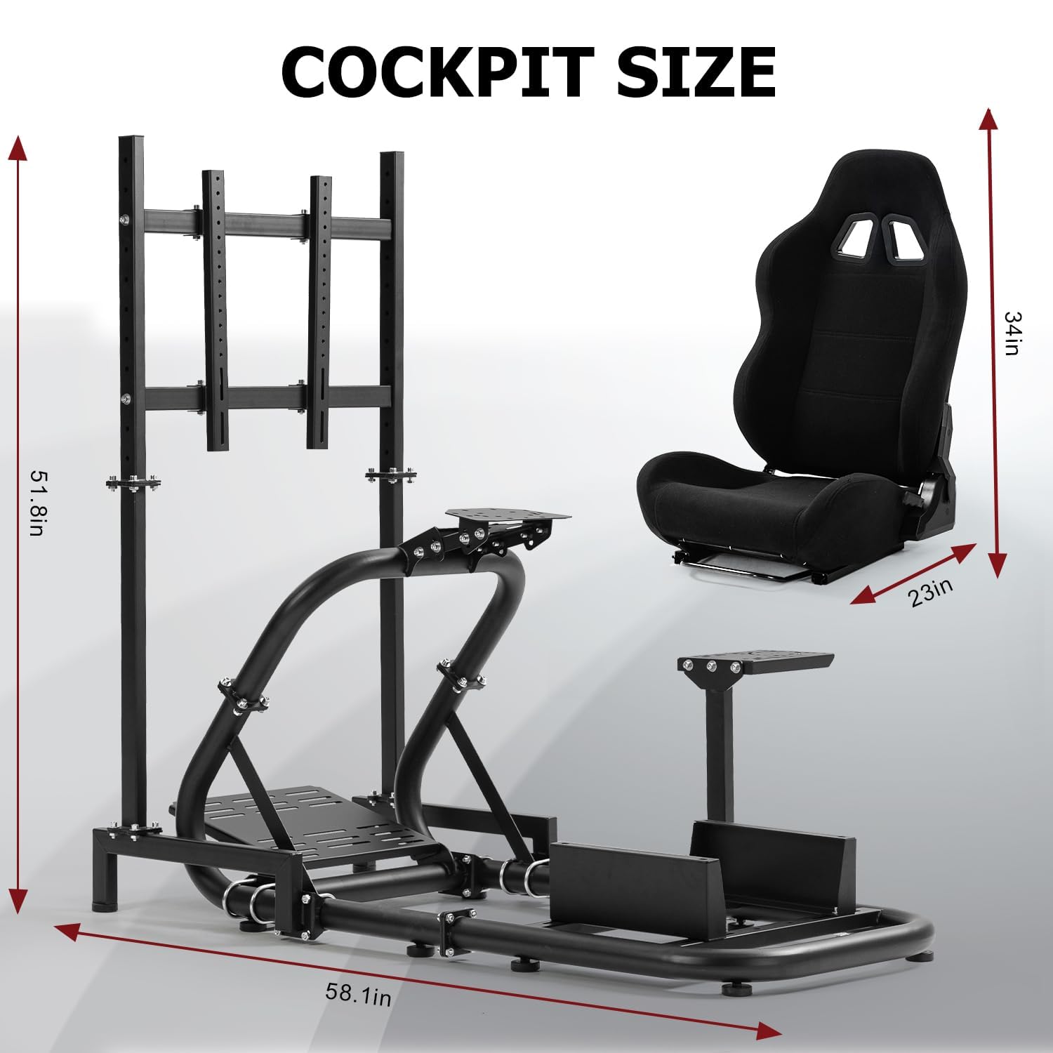 Supllueer Racing Sim Cockpit with Ergonomic Seat Fit for Logitech G27 G923 G920, for Fanatec, for Thrustmaster, 50mm Large Round Tube Driving Simulator Stand, No Steering Wheel Shift Pedal TV