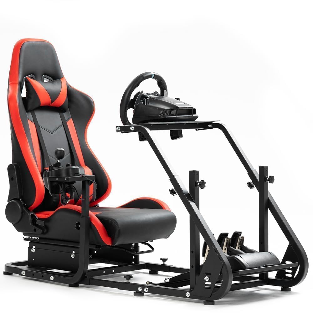 Marada Racing Simulator Cockpit with Comfort Gaming Seat Fit for Logitech G923 G920 G27 G29, for Thrustmaster T300, for Fanatec,Pro Sim Driving Race Stand Mountable Monitor Stand, No Shift Wheel Pedal
