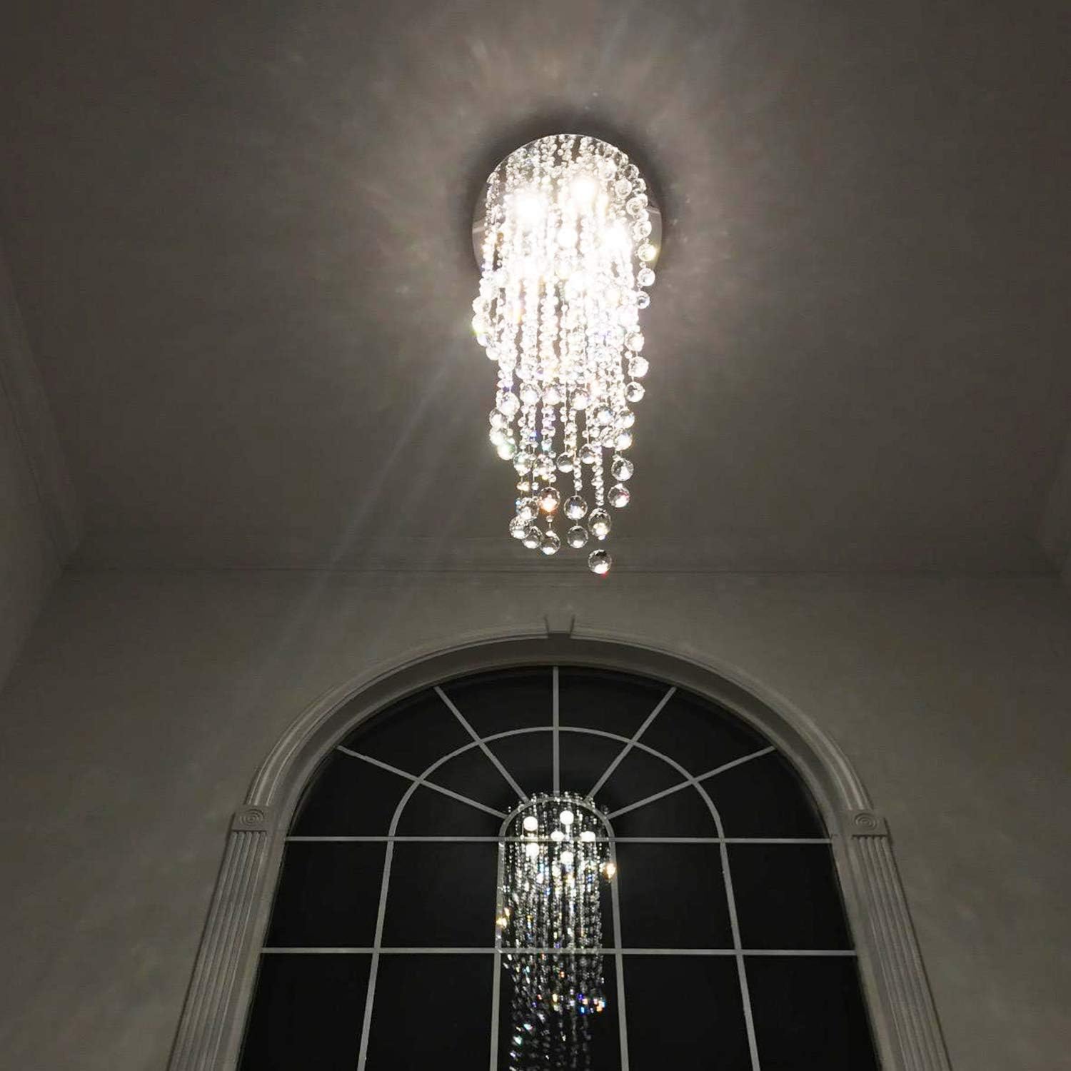 Elegant Spiral Crystal Chandelier Lighting, Clear K9 Crystal Raindrop LED Ceiling Lights Chrome Flush Mount Pendant Light Fixture for Livingroom Dining Room Hallway Stairway Foyer (D20'' H62'')