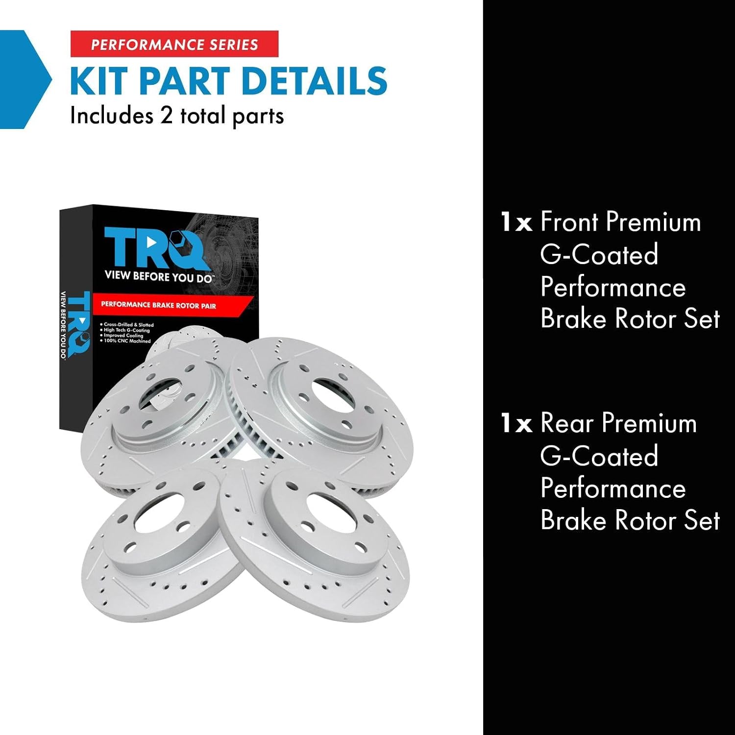 TRQ Performance Front and Rear Brake Rotor Set G Coated Drilled and Slotted Vented Solid Compatible with 2005-2009 Buick LaCrosse 2004-2008 Pontiac Grand Prix