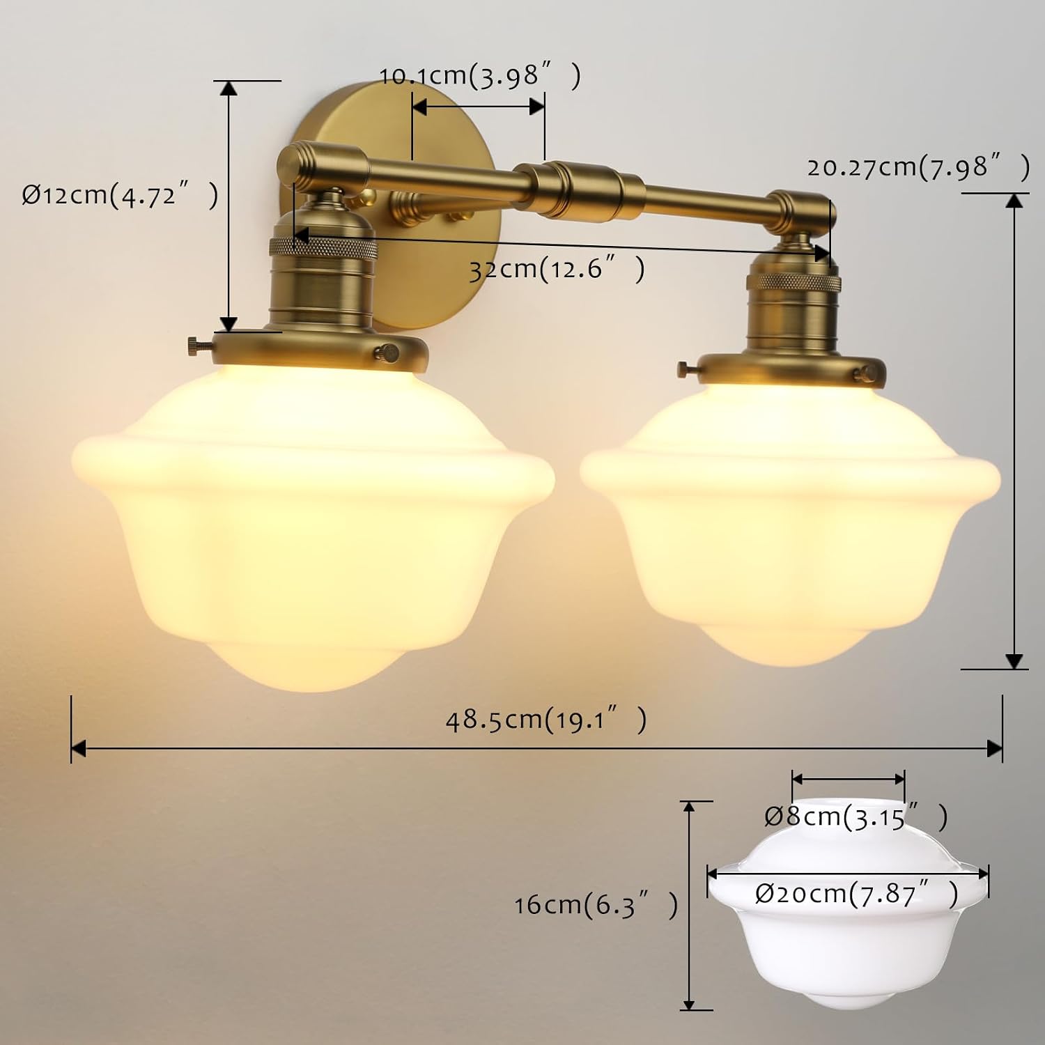 Pathson 2-Lights Milk White Glass Wall Sconce Lights, Modern Classic Wall Vanity Lighting for Living Room Bathroom Bedroom