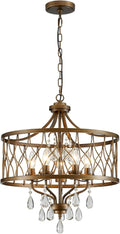 Modern Crystal Chandelier, 5-Light Farmhouse Bronze Chandelier for Dining Room Vintage Hanging Pendant Light Fixtures Round Chandelier for Kitchen Island Entryway Foyer Bedroom Office Bar