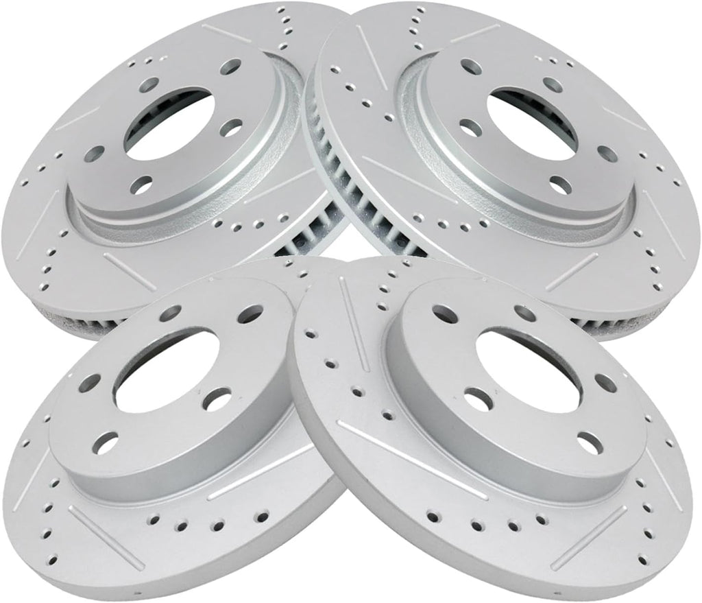 TRQ Performance Front and Rear Brake Rotor Set G Coated Drilled and Slotted Vented Solid Compatible with 2005-2009 Buick LaCrosse 2004-2008 Pontiac Grand Prix