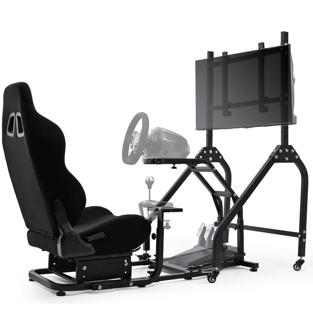 Anman Driving Simulator Cockpit with Movable Monitor Stand and Adjustable Seat Fit for Logitech G29 G923 G920, for Thrustmaster T80 T150 T248