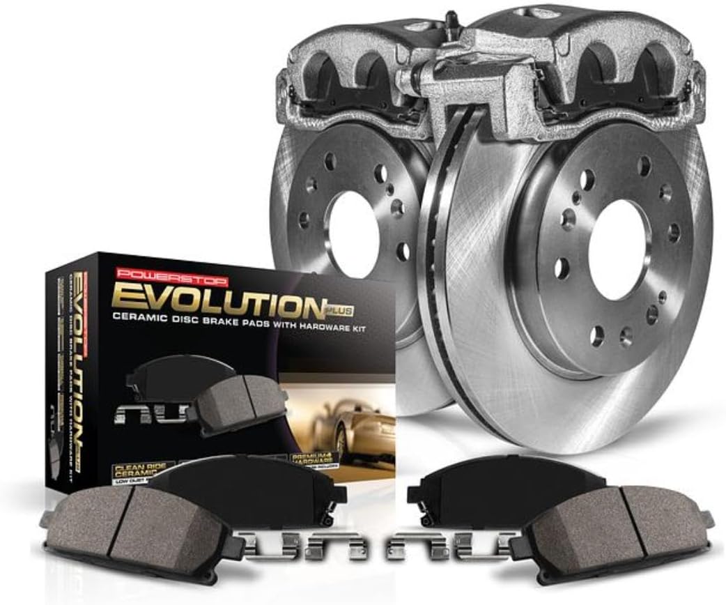 PowerStop Front Brake & Caliper Kit for Honda Civic 2006-11 - Ceramic Brake Pads + Calipers + Disc Rotors Replacement, KCOE2384A