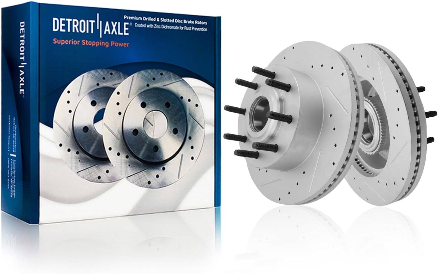 Detroit Axle - Brake Rotors for 2012-2022 Ford F-250 Super Duty 2013-2022 F-350 Super Duty, Drilled and Slotted Brake Rotors Replacement: 14.29' inch Front and Rear Rotors