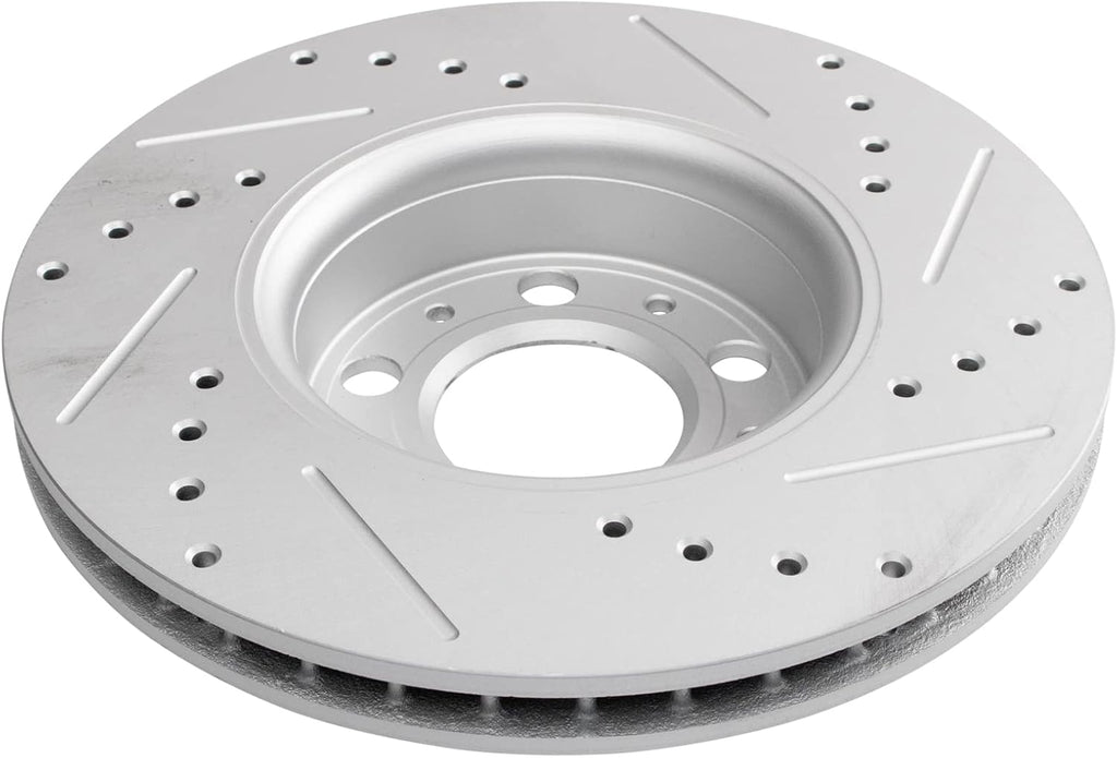 TRQ Performance Front and Rear Brake Rotor Set G Coated Drilled and Slotted Compatible with 2001-2009 Volvo S60 1999-2006 S80 2001-2007 V70 2003-2007 XC70