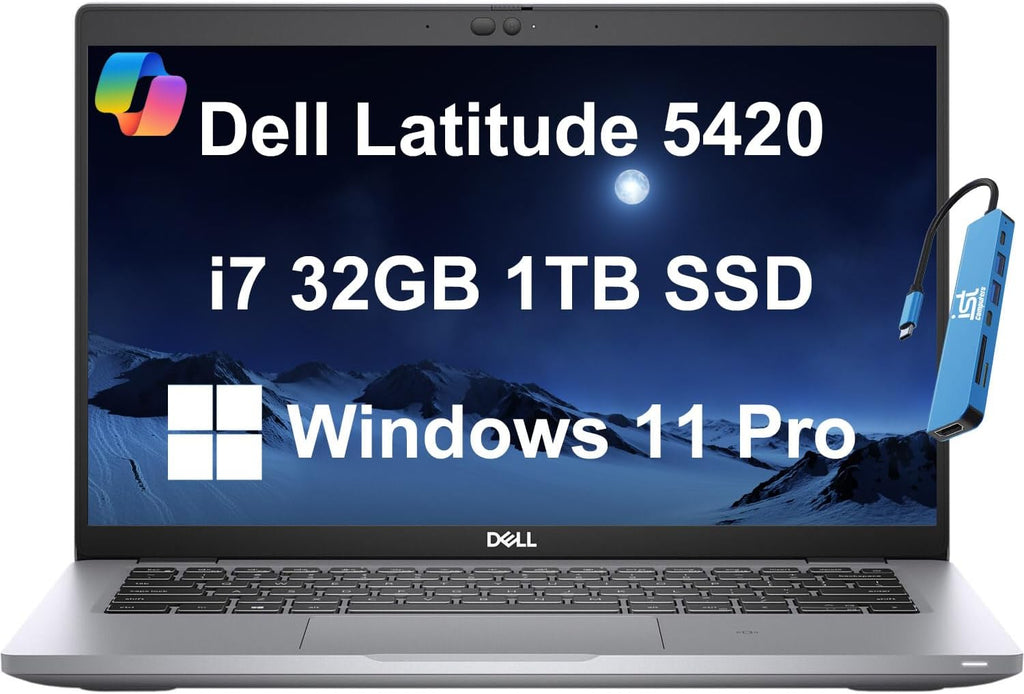 Dell Latitude 5420 Business Laptop (14' FHD Anti-Glare, Intel Core i7-1185G7, 32GB RAM, 1TB SSD) 2 x Thunderbolt 4, Backlit, HD IR Webcam, Ethernet, Wi-Fi 6, Bluetooth 5.1, IST HUB, Win 11 Pro, Gray