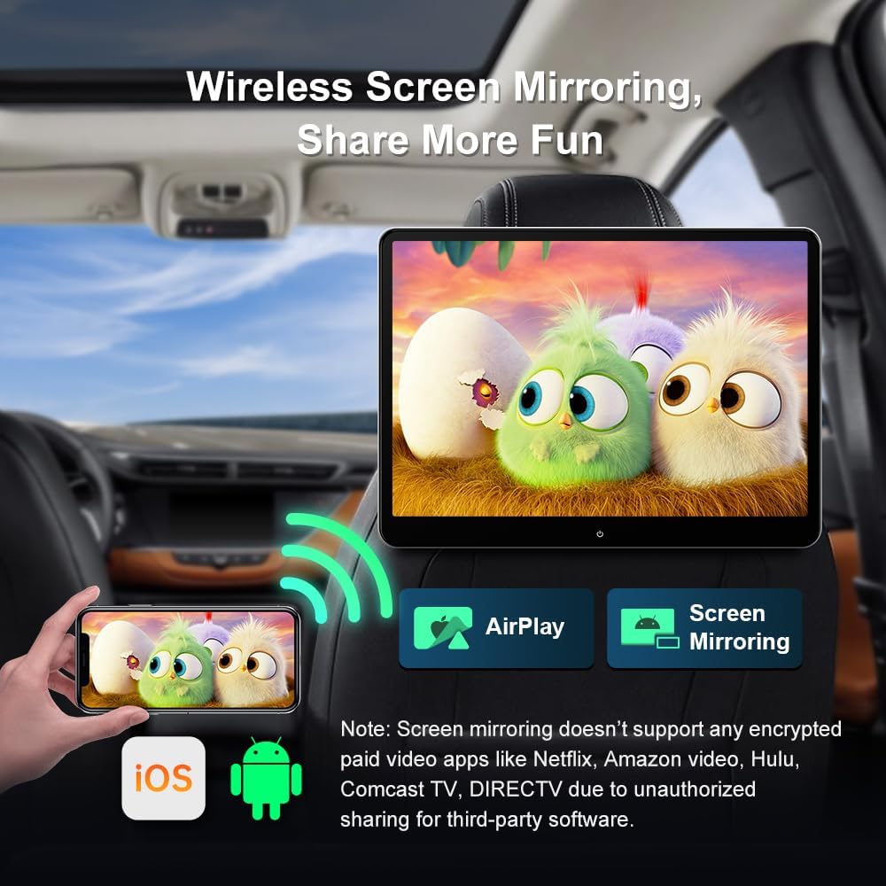 XTRONS 14 Inch 4K Portable Car TV Headrest Monitor, 90° Rotatable Android 11 IPS Touch Screen Tablet for Back Seat, with WiFi/Bluetooth/HDMI/USB/AV in/Screen Mirroring 4+64G (1PC)
