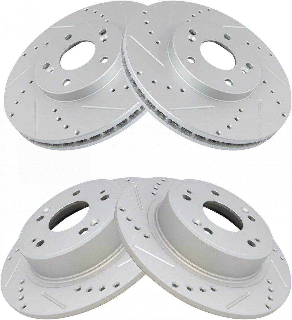 TRQ Performance Front and Rear Brake Rotor Set G Coated Drilled and Slotted Vented Compatible with 2009-2014 Acura TSX 2008-2012 Honda Accord