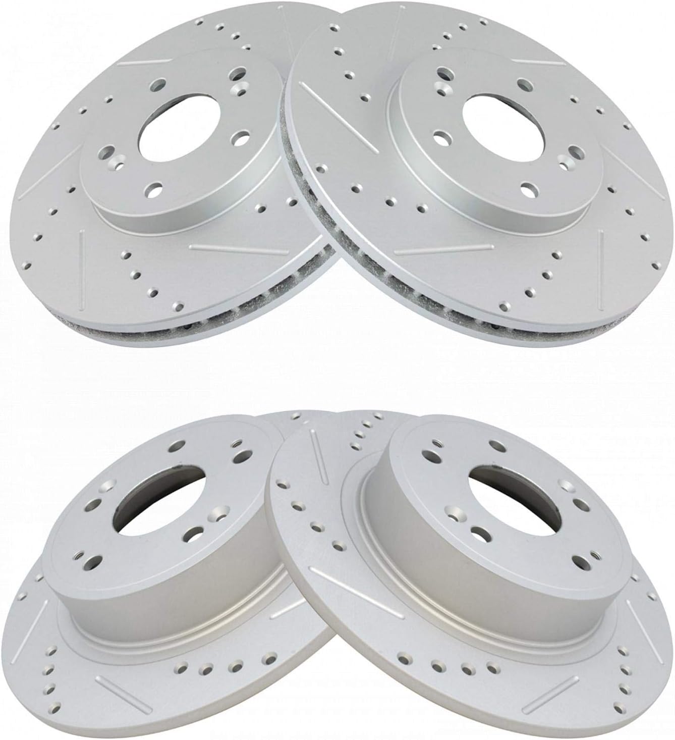 TRQ Performance Front and Rear Brake Rotor Set G Coated Drilled and Slotted Vented Compatible with 2009-2014 Acura TSX 2008-2012 Honda Accord