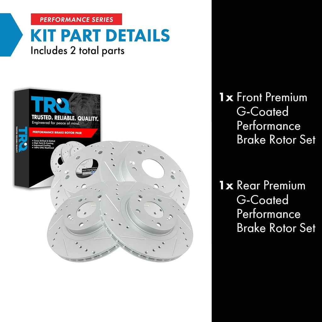 TRQ Performance Front and Rear Brake Rotor Set G Coated Drilled and Slotted Vented Solid Compatible with 2006-2015 Honda Civic 2013-2015 Acura ILX