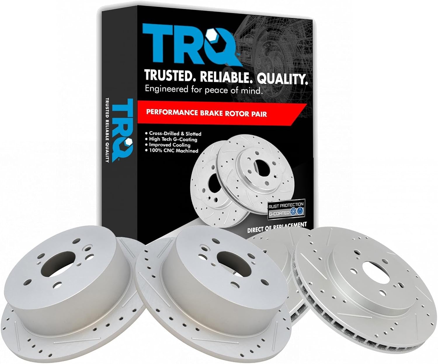 TRQ Performance Front and Rear Brake Rotor Set G Coated Drilled and Slotted Compatible with 2004-2006 Lexus RX330 2007-2009 RX350 2006-2008 RX400h 2006-2007 Toyota Highlander
