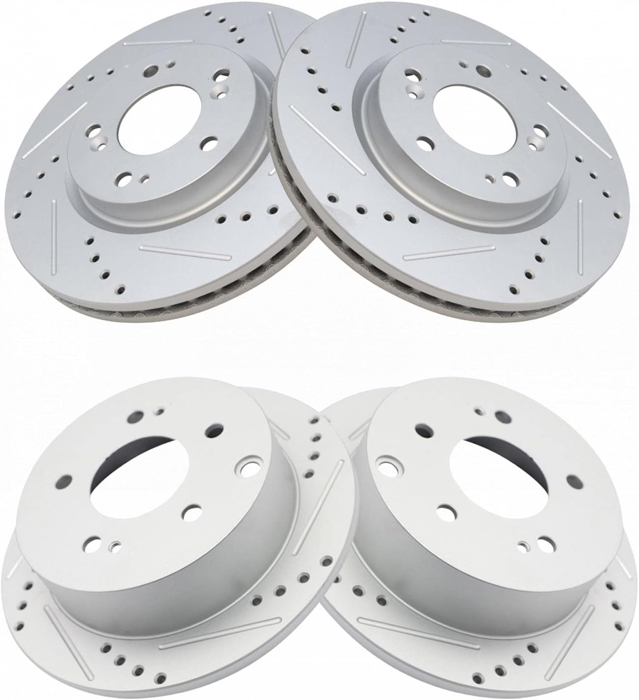 TRQ Front & Rear Brake Rotors Set Performance Premium G-Coated Slotted X Drilled Compatible with 2006-2012 Mitsubishi Eclipse 2004-2009 Galant