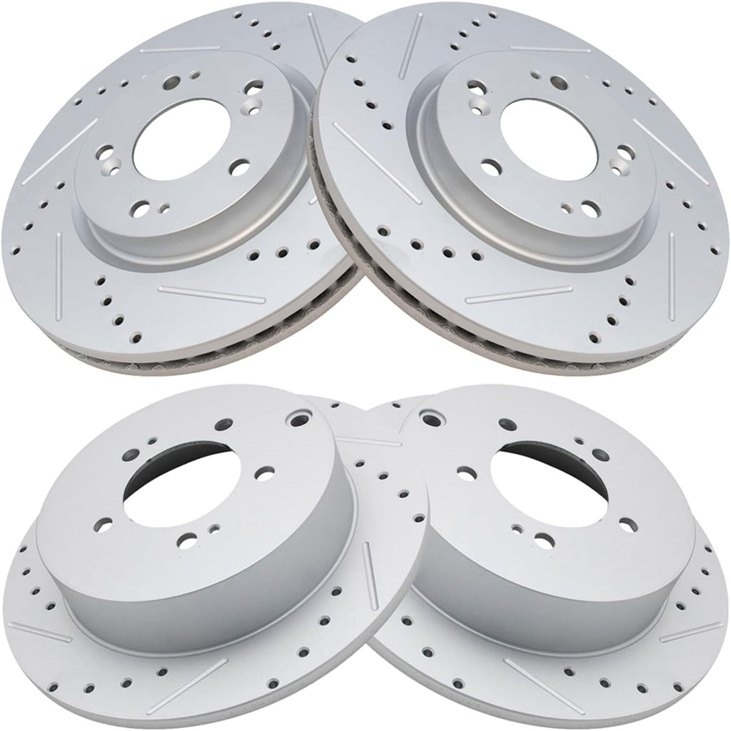 TRQ Performance Front and Rear Brake Rotor Set G Coated Slotted Drilled Compatible with 2007-2013 Mitsubishi Outlander