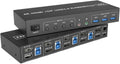 USB 3.0 KVM Switch Displayport+HDMI 2 Monitors 4 Computers,Dual Monitor KVM Switch with Audio Microphone Output 3 USB 3.0 Ports(EU Power Adapter)