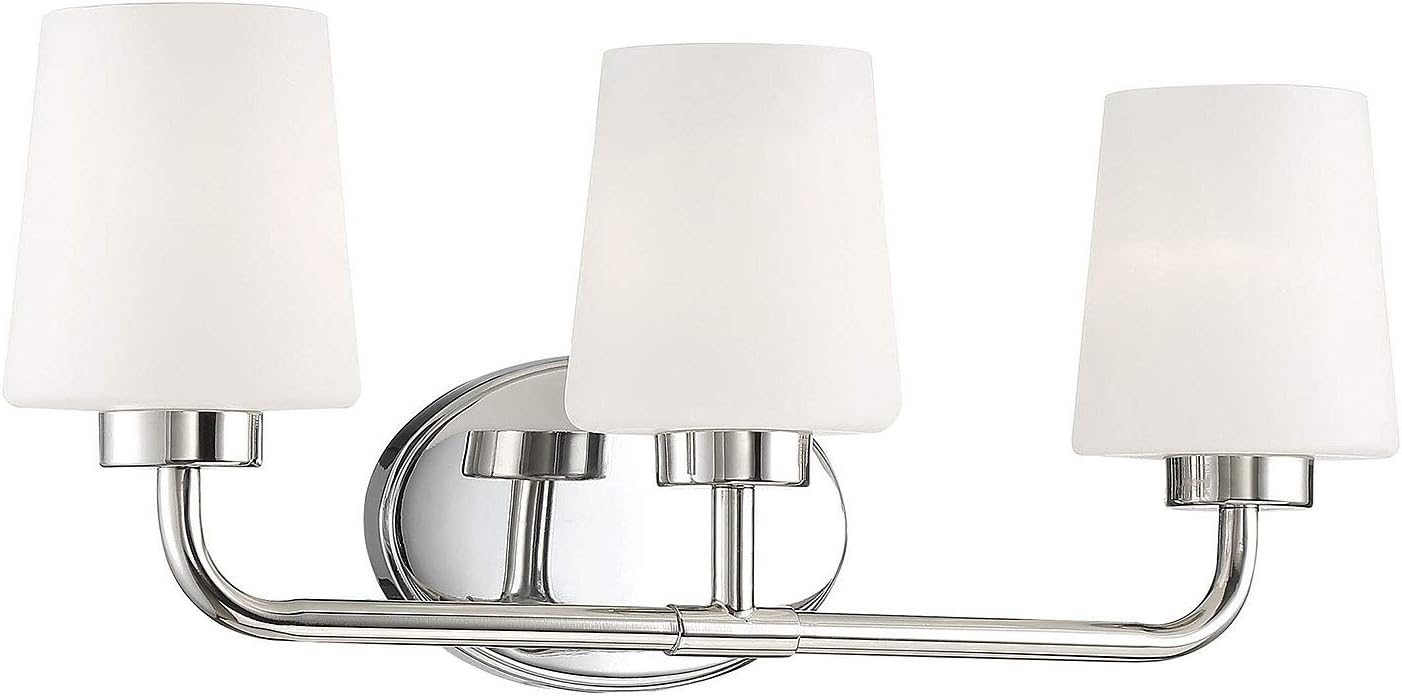 Savoy House 8-4090-3-109 Capra Mid-Century Modern White Opal Glass Bathroom Vanity Wall Light, 3-Light 180 Total Watts, 9' H x 22' W, Polished Nickel