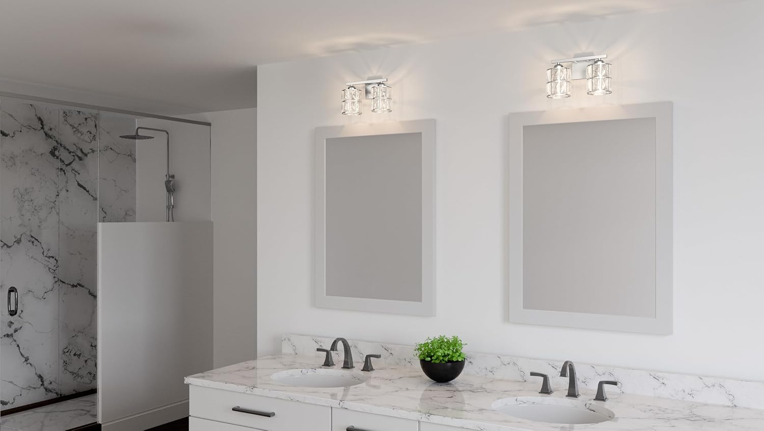 Quoizel Gibson Bath Vanity Lights, 13 Inch 2-Light Polished Chrome Bathroom Lighting Fixtures Over Mirror, Clear Beveled Crystal Shade, Contemporary Wall Mount Light for Bathrooms, Kitchen or Hallway