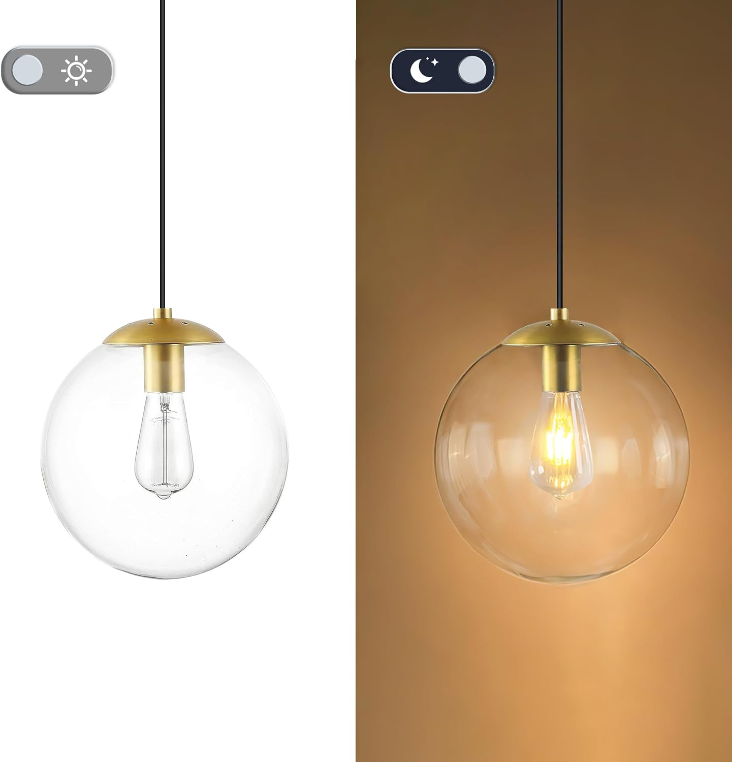 KoKo&Yukina 8' Gold Glass Globe Modern Pendant Lights 2 Pack Mid Century Clear Glass Pendant Light Fixtures Adjustable Hanging Pendant Lighting for Kitchen Island Bedroom Hallway Bulbs Included
