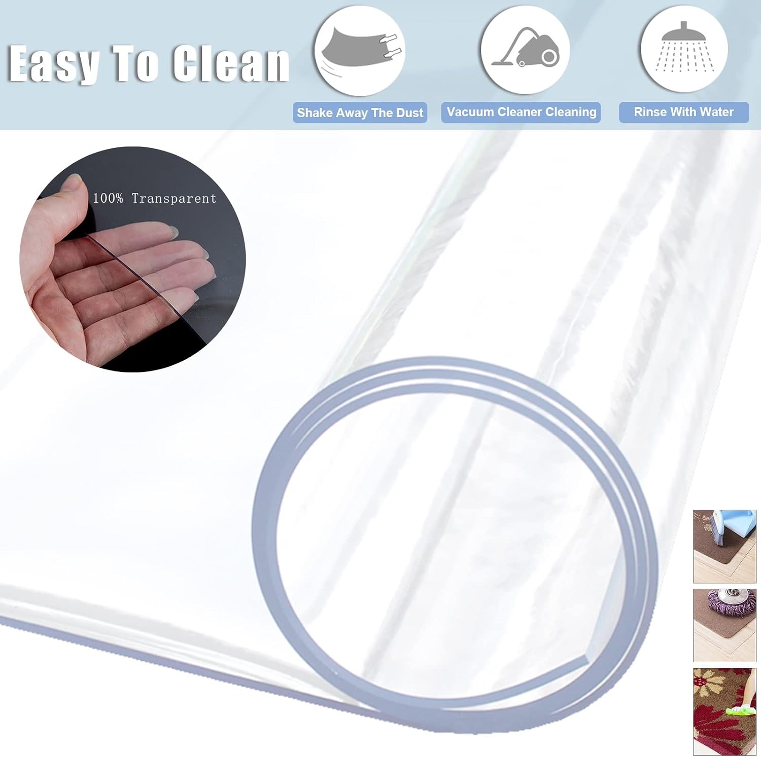 Vinyl Clear Desk Chair Mat for Carpet, Wood/Tile Floor Protector, Kitchen Countertop Mat Tabletop Cover Furniture/Cabinet/Shelf Top Protection Pad, Runner Rug Non-Slip (Color : Clear, Size : 5x21f