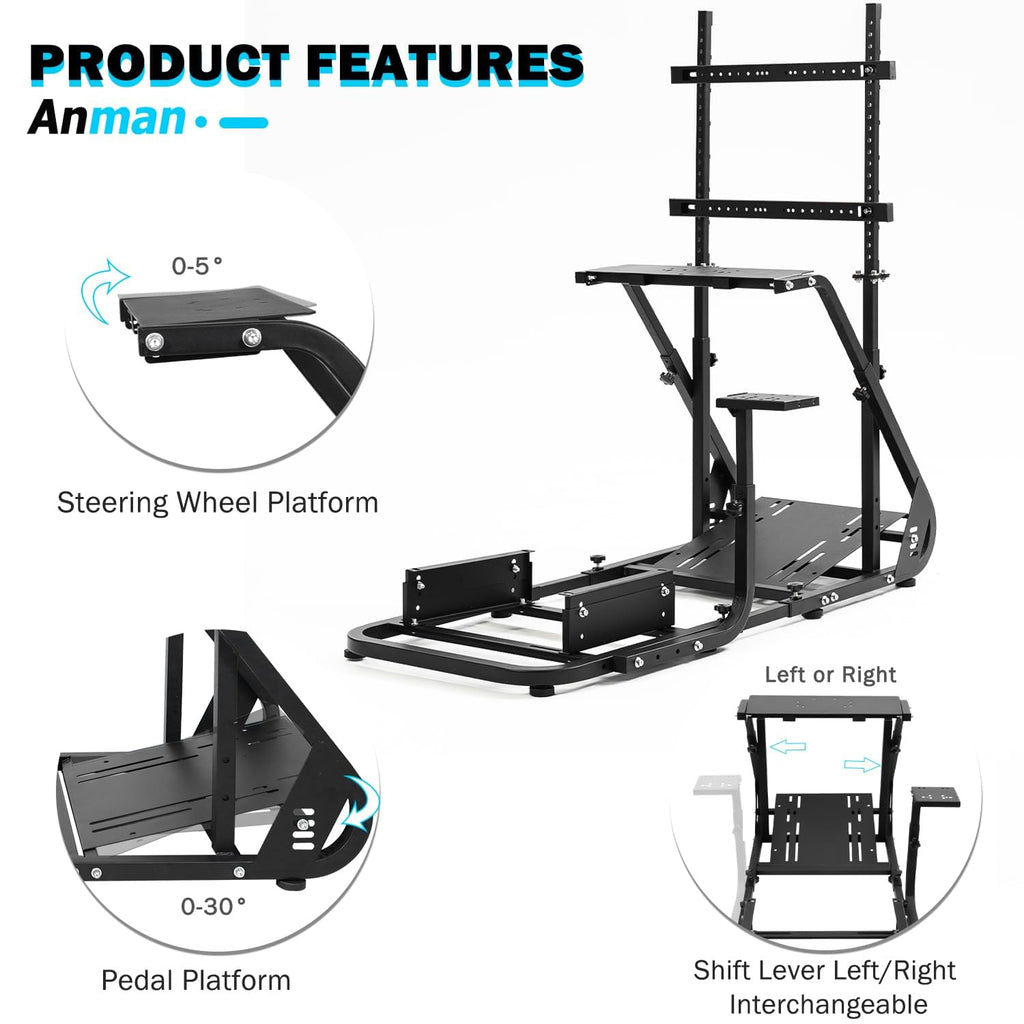 Anman Gaming Simulator Cockpit with Monitor Stand,Not included Wheel Shifter Pedal Seat