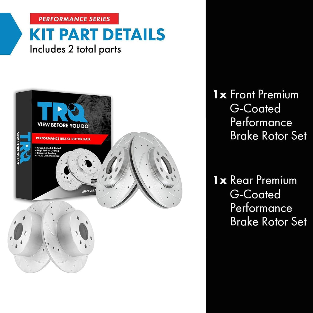 TRQ Front Rear Performance Drilled Slotted Zinc Coated Rotor Kit Compatible with Saab Saturn