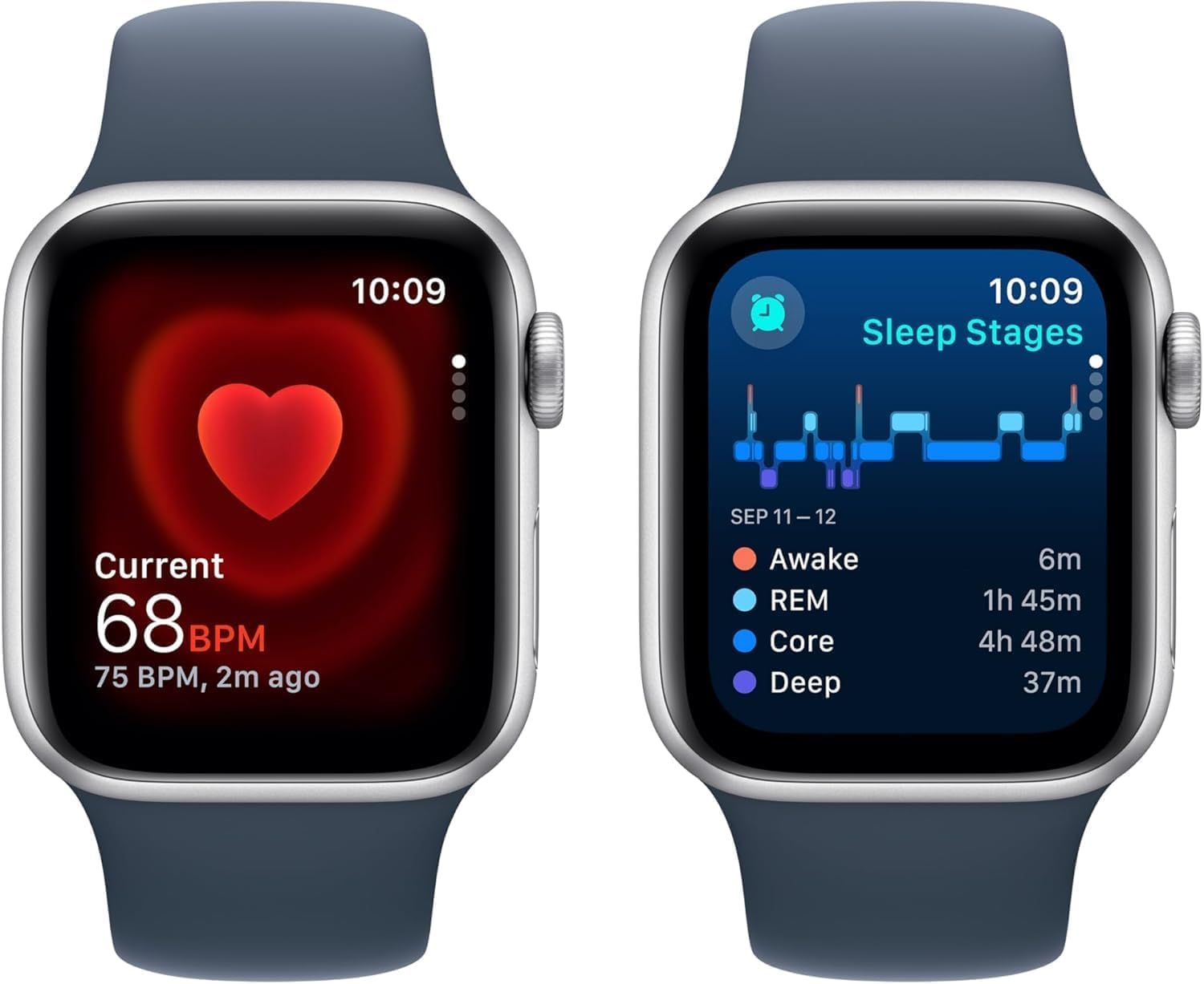 Apple Watch SE (2nd Gen) [GPS 40mm] Smartwatch with Silver Aluminum Case with Denim Sport Band, S/M (Renewed)