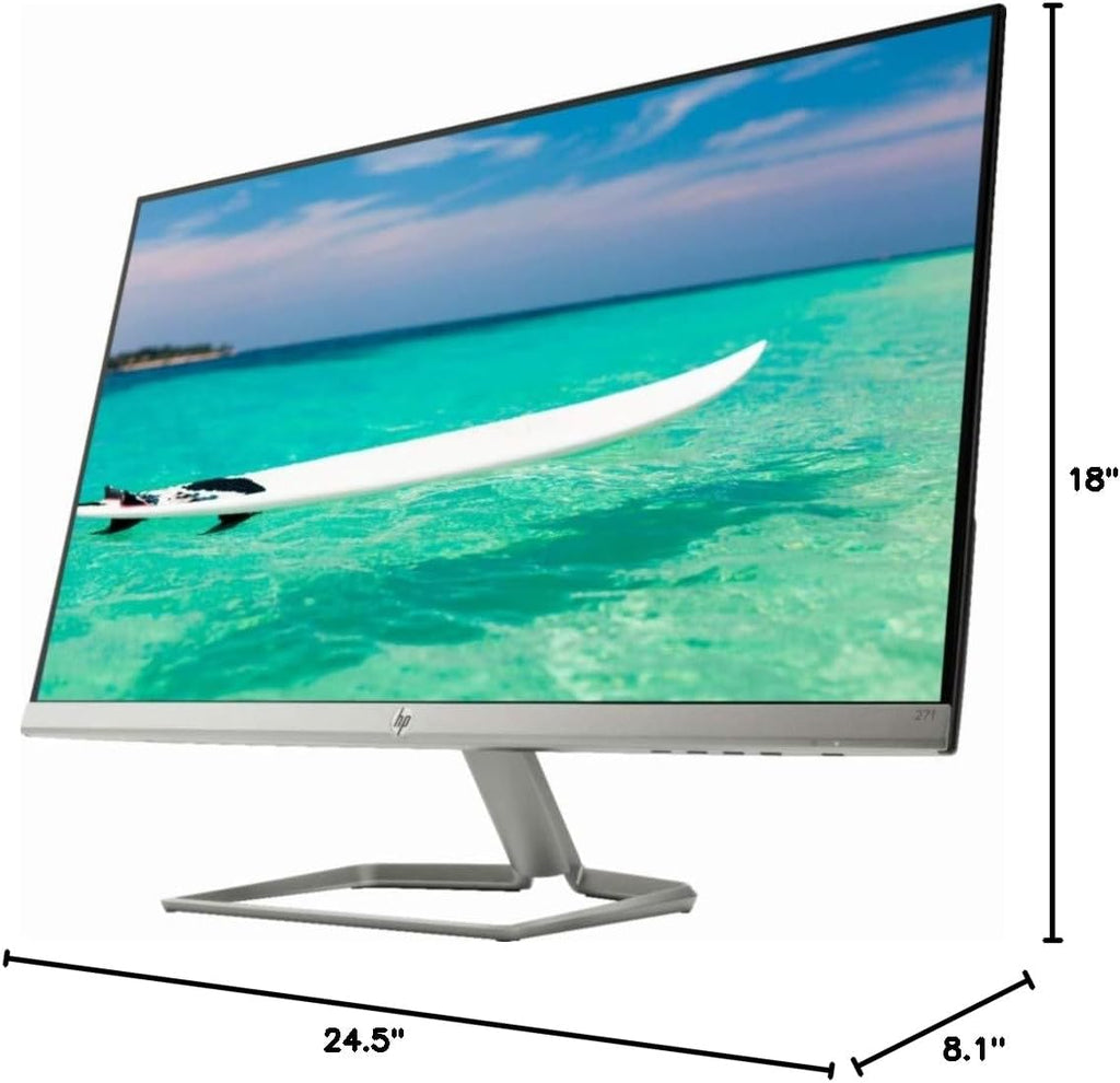 HP 27' Widescreen IPS LED Full HD (1920x1080) Monitor, 5ms Response Time, 10,000,000:1 Contrast Ratio, FreeSync, 2X HDMI and 1x VGA Input, 178░ View Angle, 75Hz Refresh Rate, Natural Silver