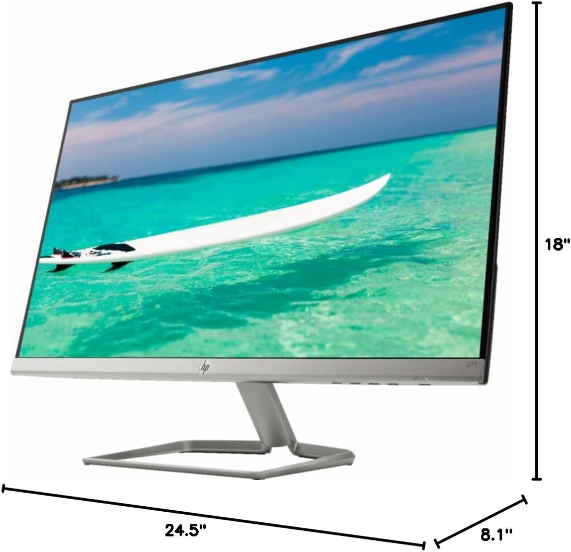 HP 27' Widescreen IPS LED Full HD (1920x1080) Monitor, 5ms Response Time, 10,000,000:1 Contrast Ratio, FreeSync, 2X HDMI and 1x VGA Input, 178░ View Angle, 75Hz Refresh Rate, Natural Silver