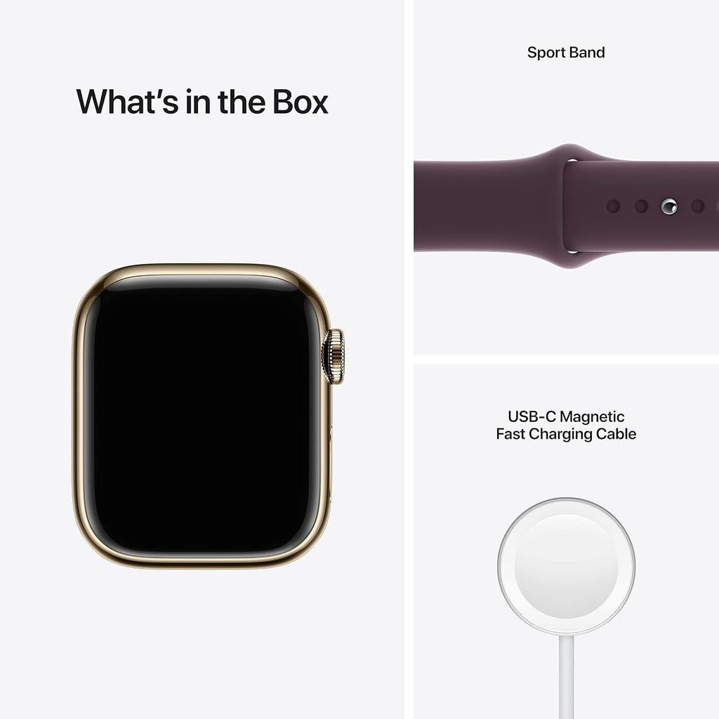 Apple Watch Series 7 (GPS + Cellular, 41mm) Gold Stainless Steel Case with Dark Cherry Sport Band, Regular (Renewed)