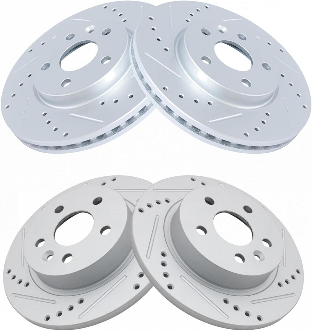 TRQ Performance Front and Rear Brake Rotor Set G Coated Drilled and Slotted Compatible with 2011-2015 Chevrolet Cruze 2016 Cruze Limited 2014-2016 Sonic