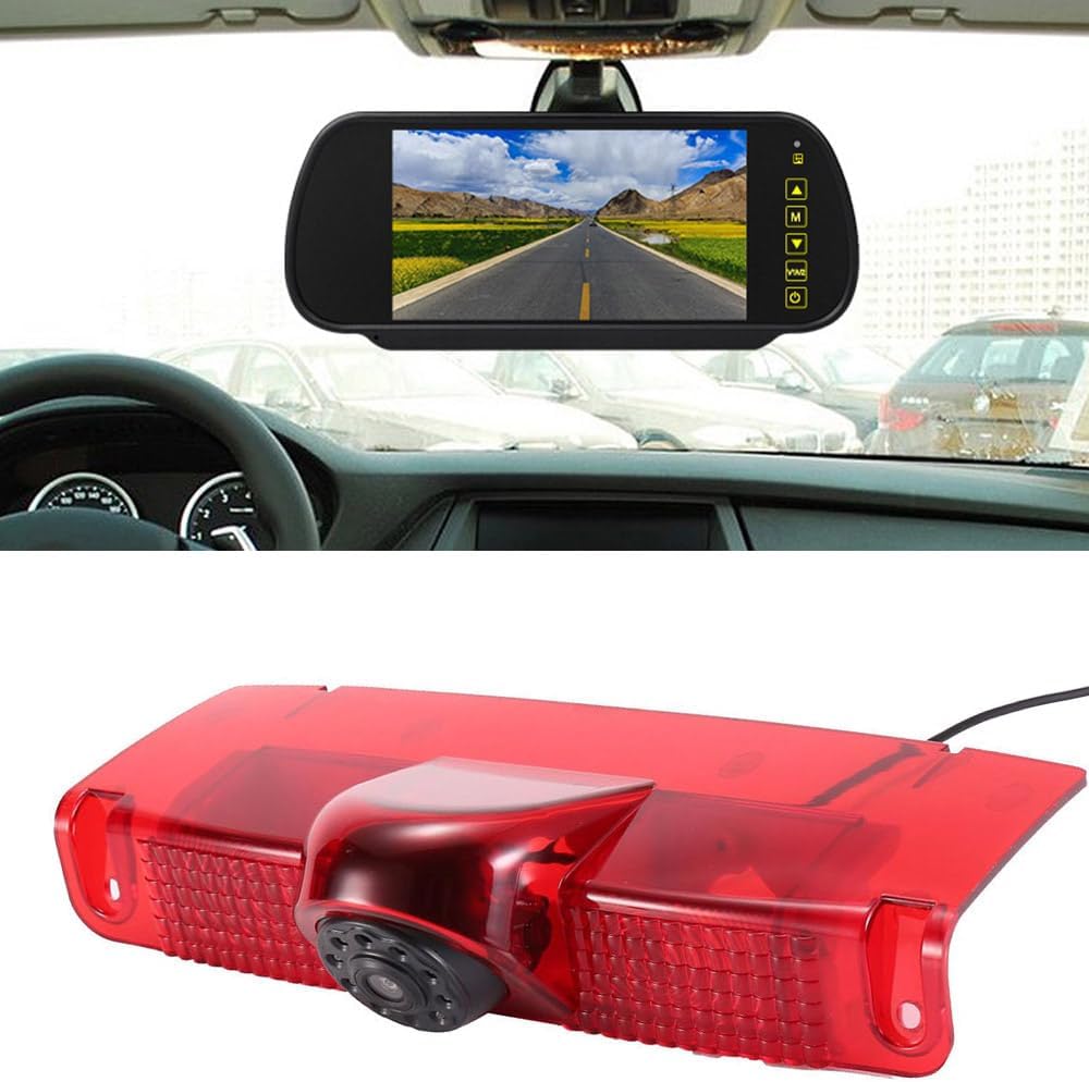 Car Third Roof Top Mount Brake Lamp Light Rear View Reverse Parking Camera,Replacement for Chevrolet Express GMC Chevy Savana Exporer Vans Cargo Van 2003-2018(with 7 inch Rear View Mirror)