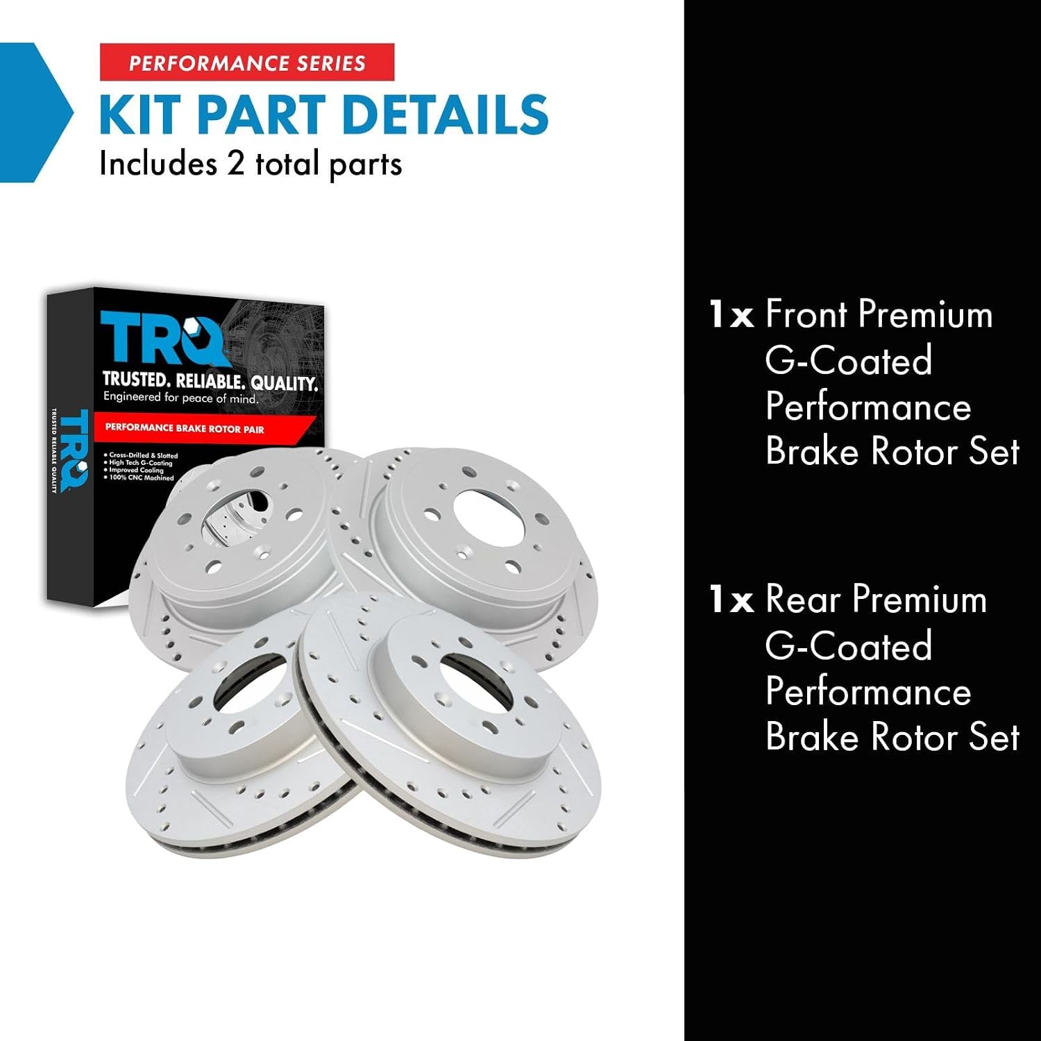 TRQ Performance Front and Rear Brake Rotor Set G Coated Drilled and Slotted Vented Solid Compatible with 1990-1994 Acura Integra