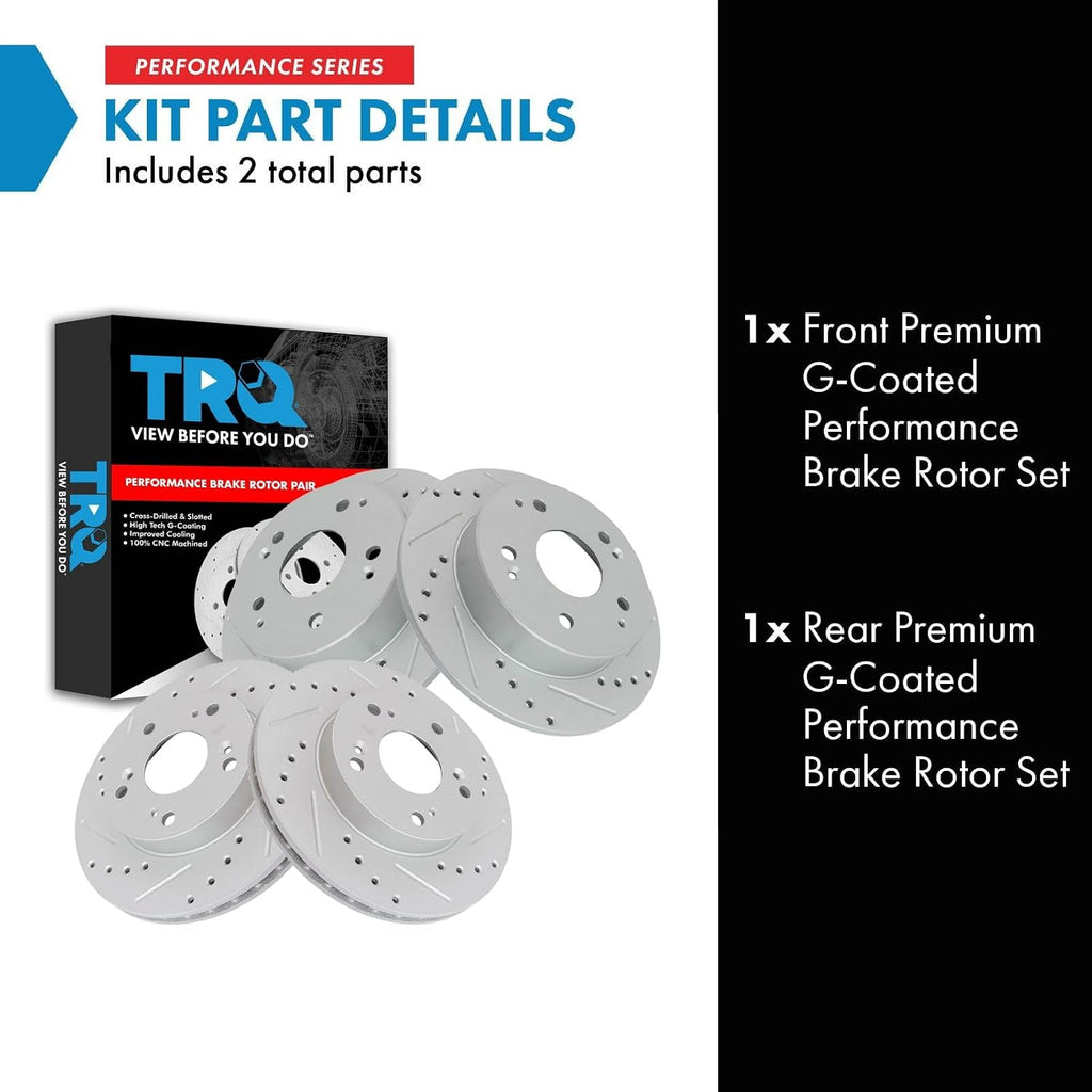 TRQ Performance Front and Rear Brake Rotor Set G Coated Drilled and Slotted Vented Solid Compatible with 2002-2006 Acura RSX