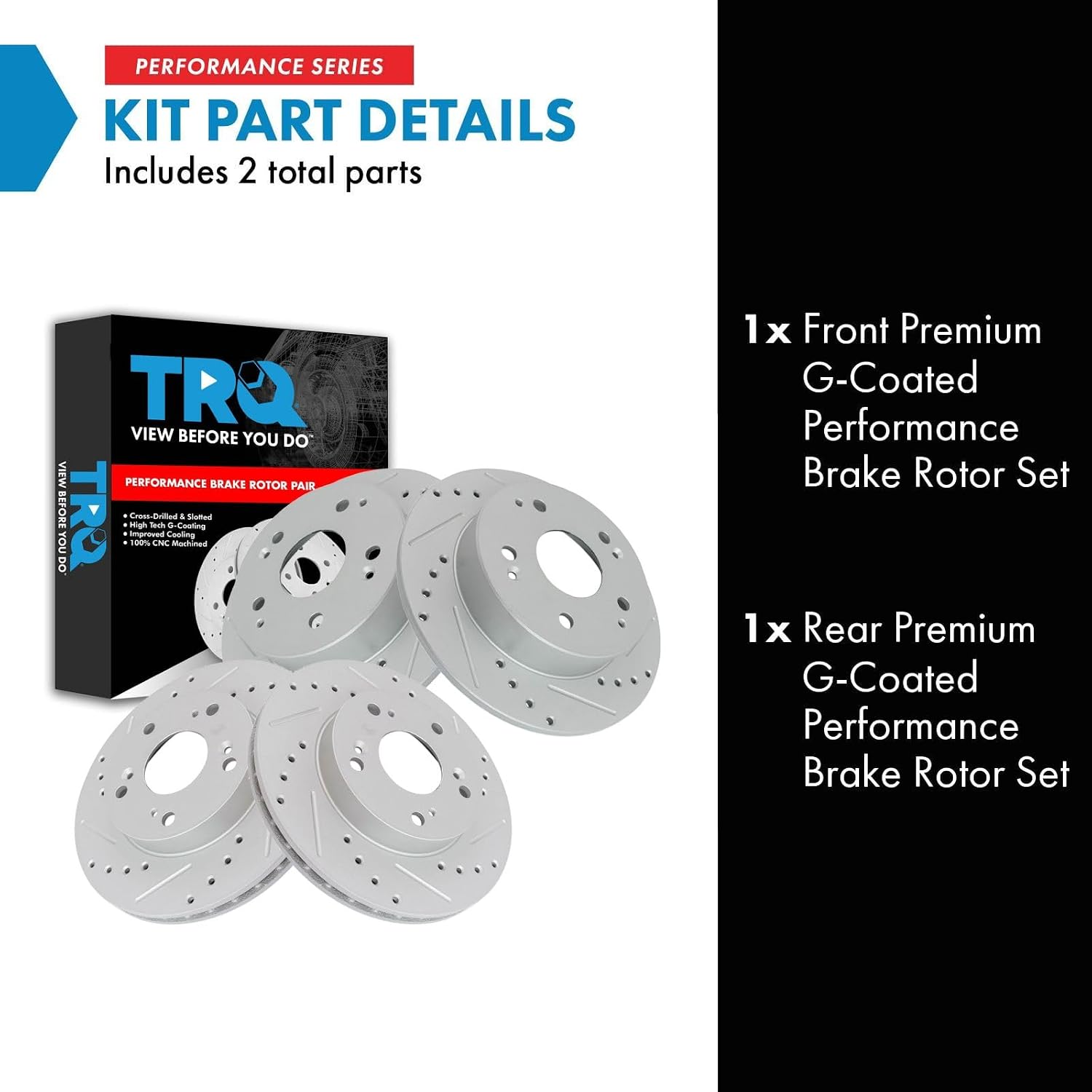 TRQ Performance Front and Rear Brake Rotor Set G Coated Drilled and Slotted Vented Solid Compatible with 2002-2006 Acura RSX
