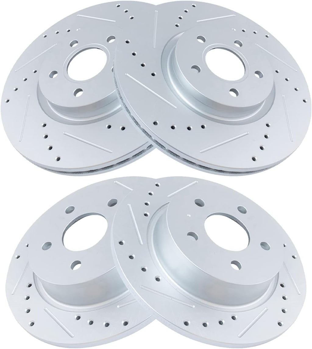 TRQ Performance Front and Rear Brake Rotor Set G Coated Drilled and Slotted Compatible with 2013-2016 Ford Escape 2014-2018 Ford Transit Connect