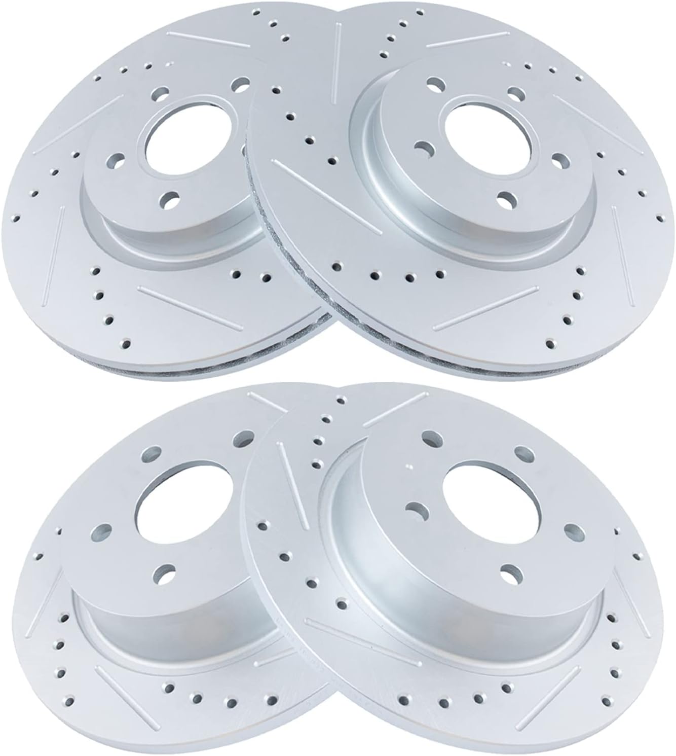 TRQ Performance Front and Rear Brake Rotor Set G Coated Drilled and Slotted Compatible with 2013-2016 Ford Escape 2014-2018 Ford Transit Connect