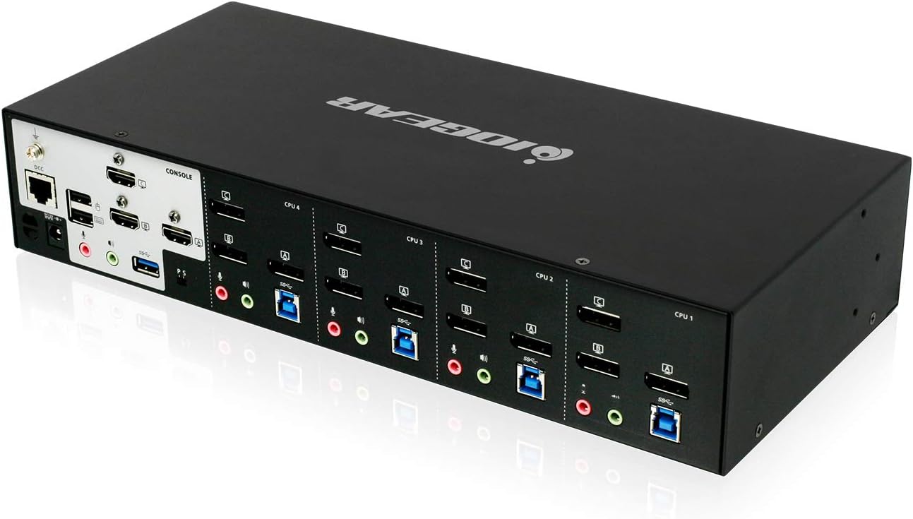 IOGEAR 4-Port 4K DisplayPort Triple View KVMP - 3 HDMI Monitors Outs - Converts DisplayPort to HDMI Out - 4096 x 2160 @60Hz - Control/Share USB 3.0 peripherals - Win 7+ Mac OS Linux - GCS1964