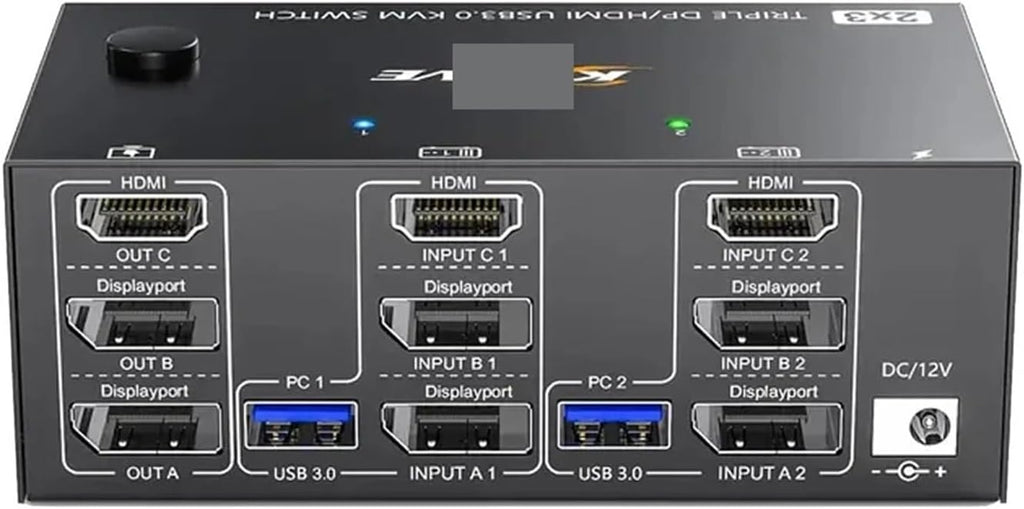 USB 3.0 KVM Switcher 2 Input 3 Output 3 Monitors 2 Computers Switch Support 8K@30Hz 4K@144Hz USB 3.0 Displayport for 2 PC Share