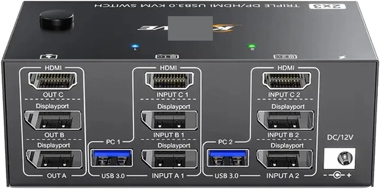 USB 3.0 KVM Switcher 2 Input 3 Output 3 Monitors 2 Computers Switch Support 8K@30Hz 4K@144Hz USB 3.0 Displayport for 2 PC Share