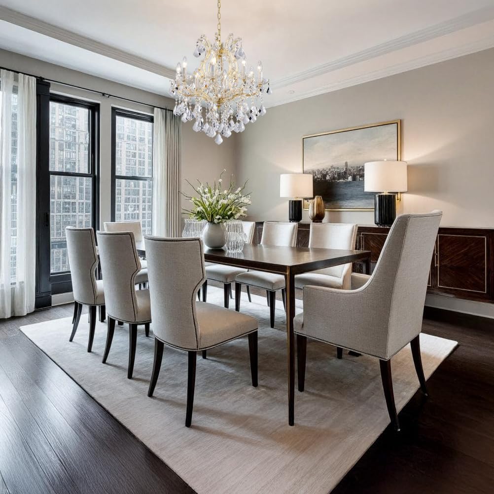 Modern Gold Chandelier Light Fixtures - 8 Lights Luxury Crystal Chandeliers for Dining Room, Kitchen Island, Living Room, Bedroom