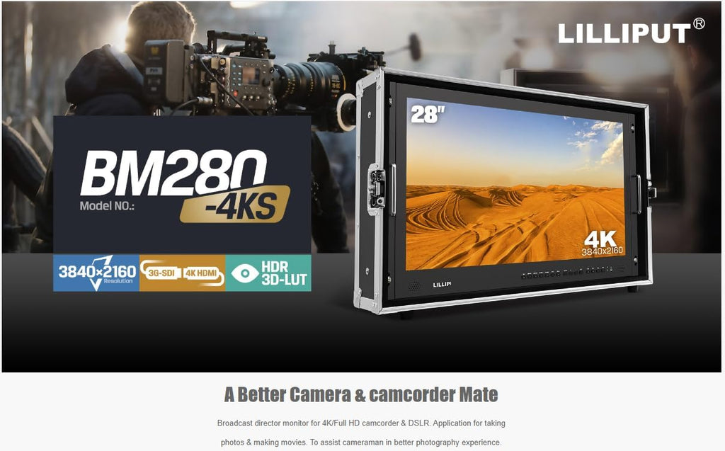 LILLIPUT BM280-4KS Broadcast Director Monitor 28' 3840x2160 Ultra HD Carry-on/Desktop 4K with HDR, 3D-LUT, Color Space (BM280-4KS-VBP with V Mount Plate)
