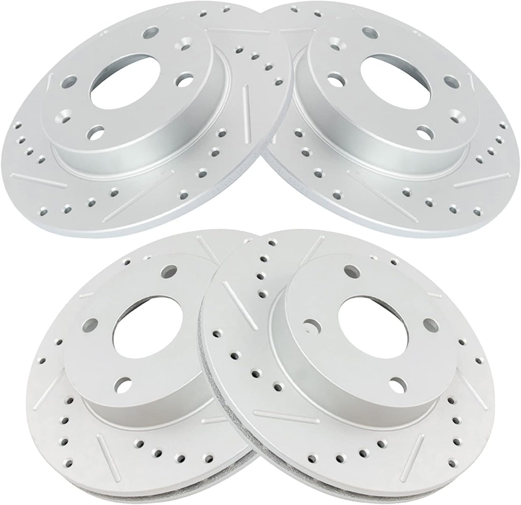 TRQ Performance Front and Rear Brake Rotor Set G Coated Drilled and Slotted Compatible with 1990-1993 Mazda Miata