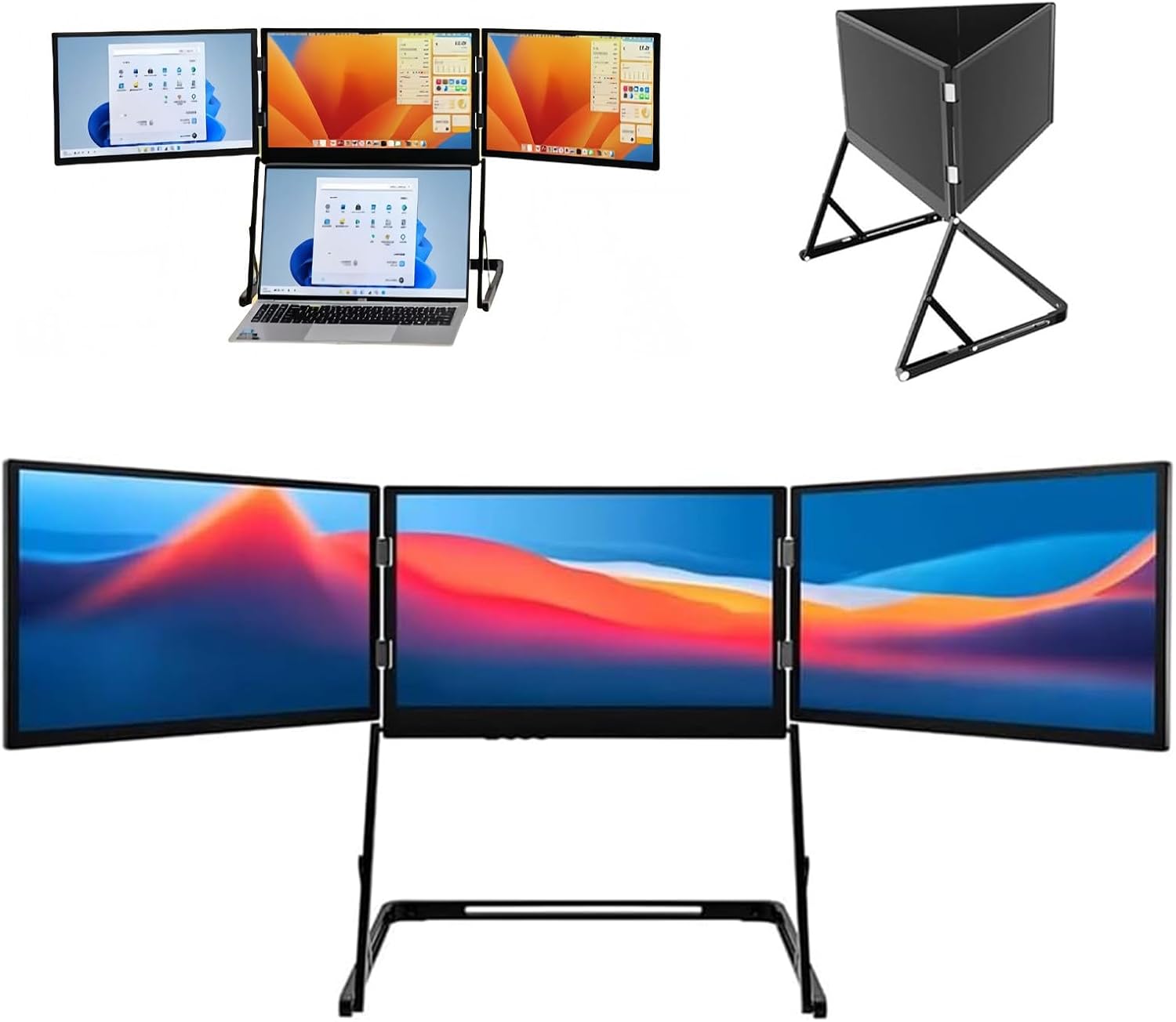 15.6'Laptop Screen Extender, 1080p Fhd Portable Tri-Fold Monitor,Type-C/HDMI/USB-C Triple Monitor,with 360° Rotation Acjustable Viewing Angles, Compatible with Windows/Mac