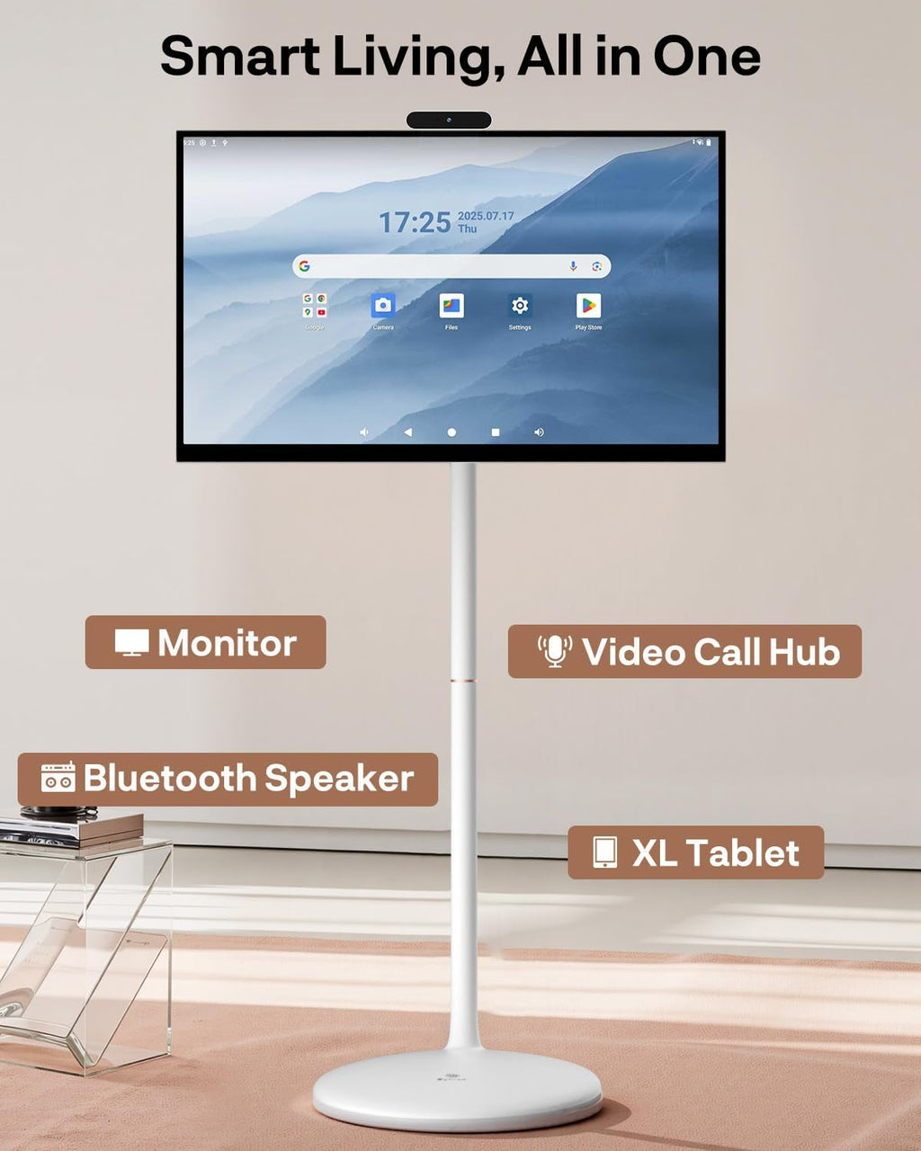 SYLVOX 32' Smart Rolling Display with Stand, Portable Touchscreen Monitor for Streaming TV Apps, Built-in 4-5H Battery, 1080P with 8MP Removable Webcam for Home, Office & Entertainment