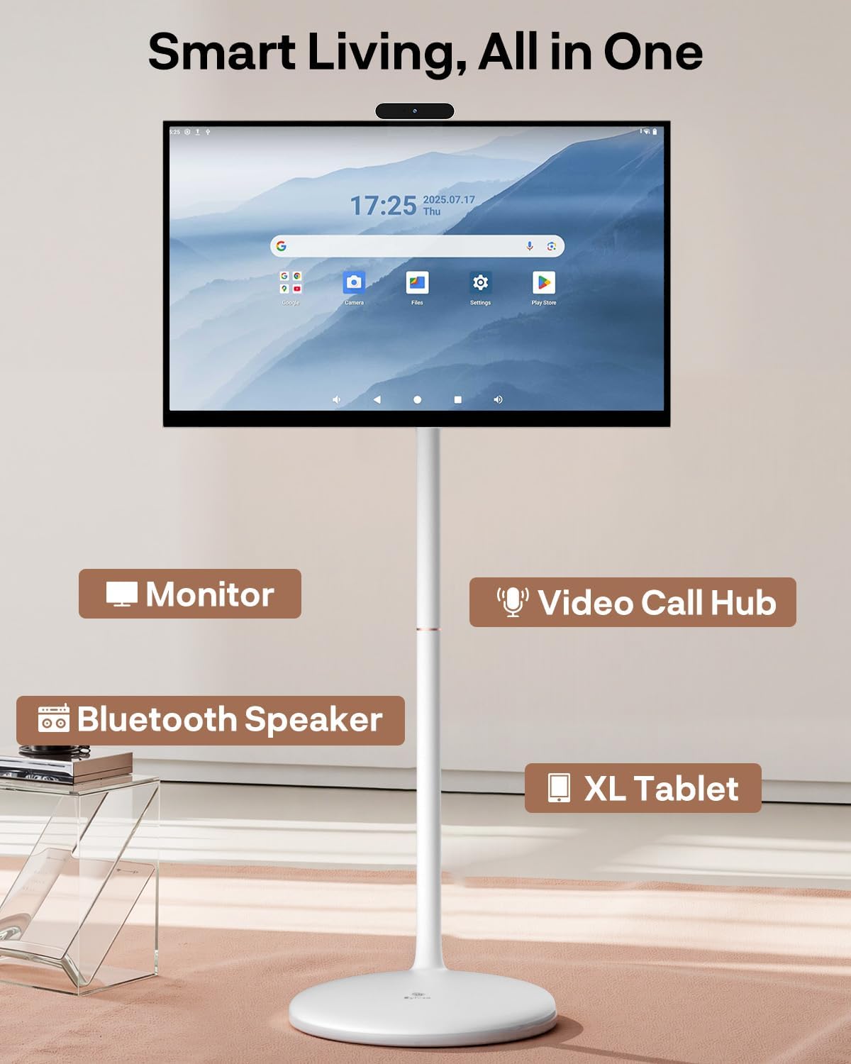 SYLVOX 32' Smart Rolling Display with Stand, Portable Touchscreen Monitor for Streaming TV Apps, Built-in 4-5H Battery, 1080P with 8MP Removable Webcam for Home, Office & Entertainment